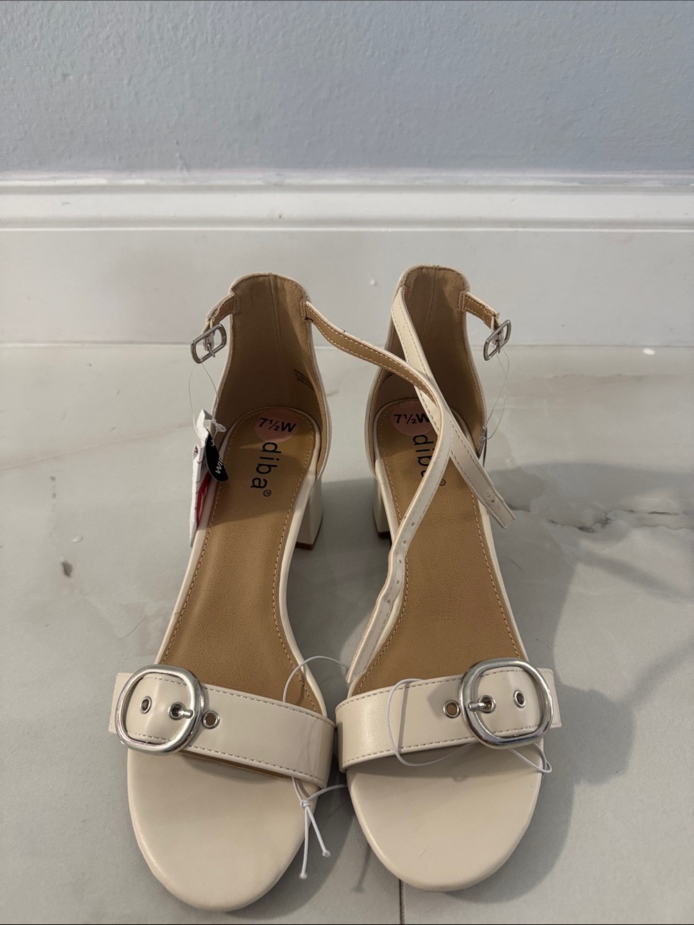 Diba Cream Strappy Block Heel Sandals with Buckle